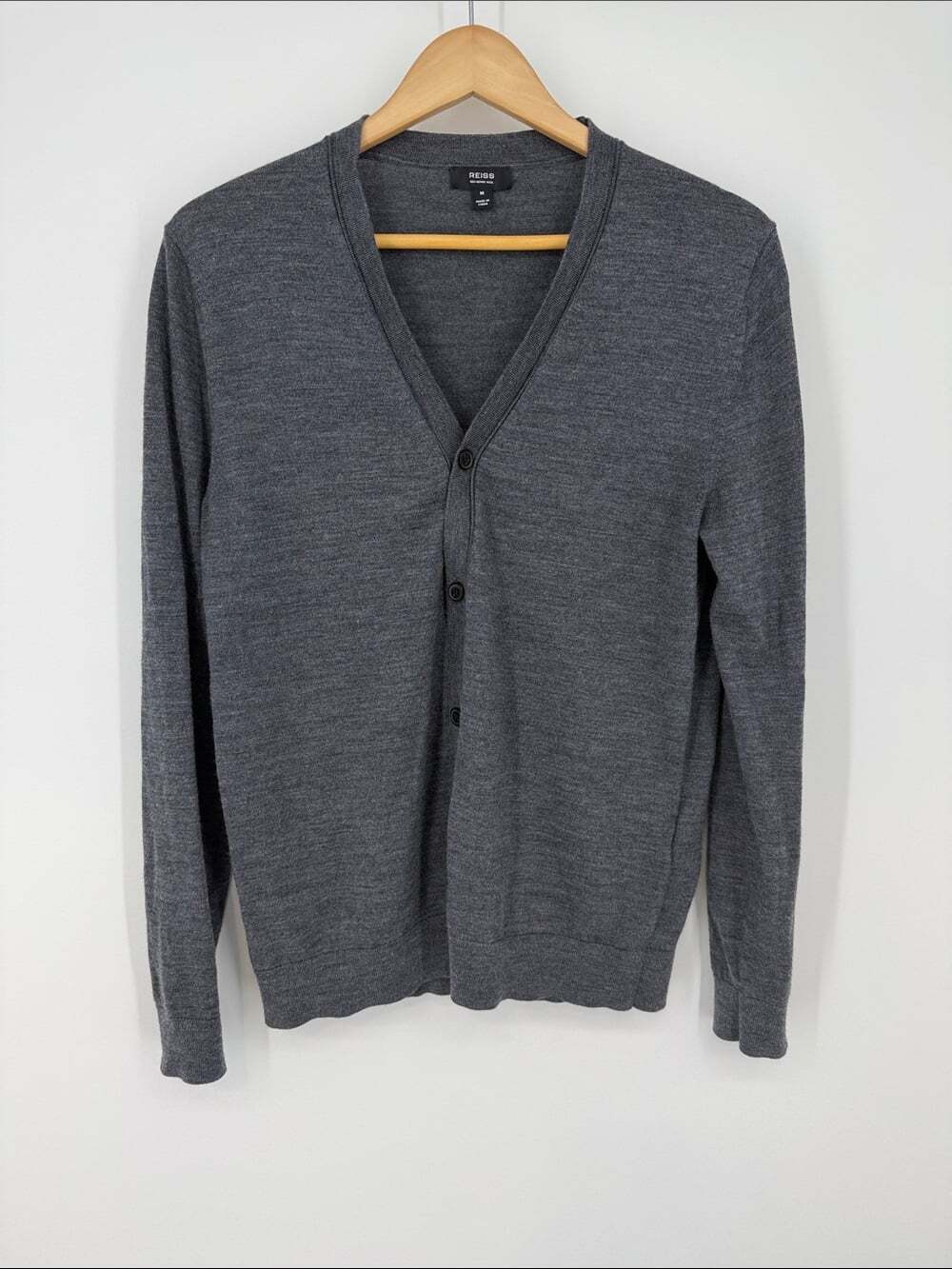 Reiss Men's Charcoal Button V-Neck Cardigan Size Medium
